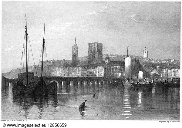 FRANCE: BEAUGENCY. A view of Beaugency on the Loire River in France. Steel engraving  English  c1835  after J.M.W. Turner.