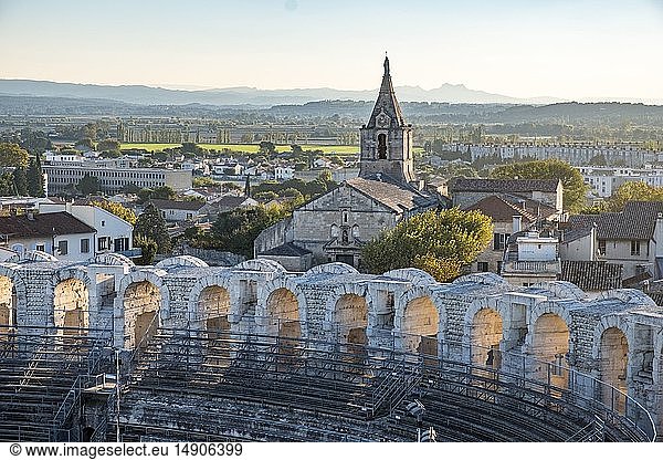 France  Bouches du Rhone  Arles  the Arenas  Roman Amphitheatre of 80-90 AD  listed as World Heritage by UNESCO and Notre Dame de la Major Church