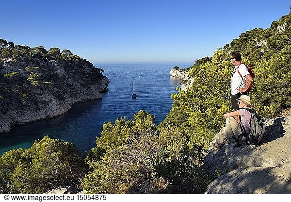 France  Bouches du Rhone  Cassis  National Park of the Calanques  Calanque de Port Pin (cove)  Andre Bernard founder of the Cassis guide office hiking (request for authorization necessary before publication)