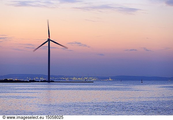 France  Bouches du Rhone  Gulf of Fos sur Mer  Grand Port of Marseille  Fos sur Mer  wind turbine