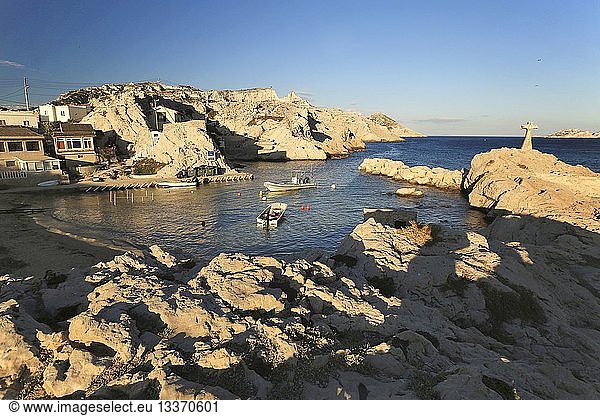 France Bouches du Rhone Marseille Creeks National Park Boats in the harbour of the Cap Croisette