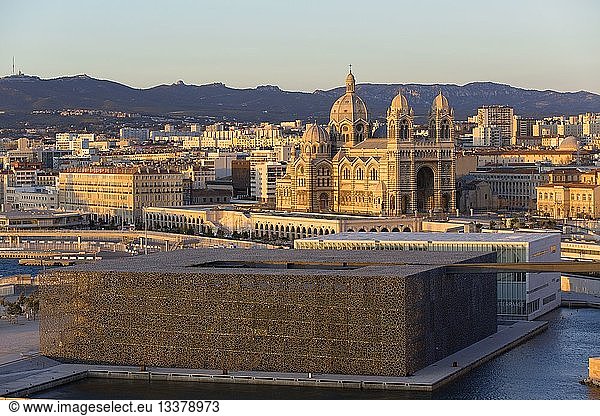 France Bouches du Rhone Marseille Euromediterranee area La Joliette district MuCEM Museum of Civilisations of Europe and the Mediterranean R. and R. Carta Ricciotti architects Vaults and The Cathedral Major (nineteenth century) historical monument