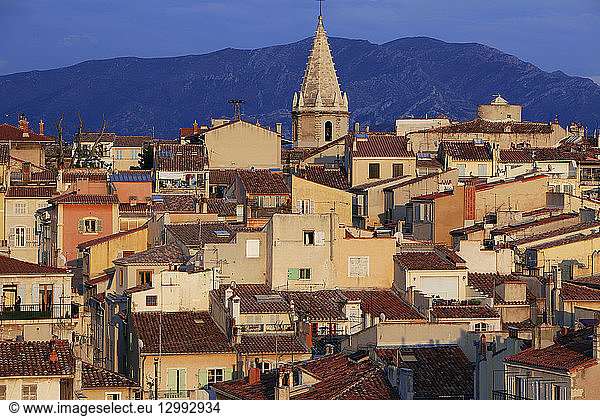 France Bouches du Rhone Marseille 2nd district Zone Euromediterranee Panier district Notre Dame Accoules Chaîne de l'Etoîle in the background