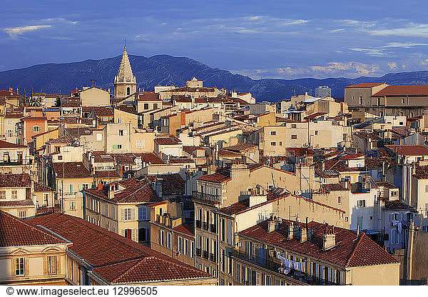 France Bouches du Rhone Marseille 2nd district Zone Euromediterranee Panier district Notre Dame Accoules Chaîne de l'Etoîle in the background