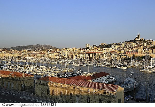 France  Bouches du Rhone  Marseille  Vieux Port  and Notre Dame de la Garde from the front of the church Saint Laurent