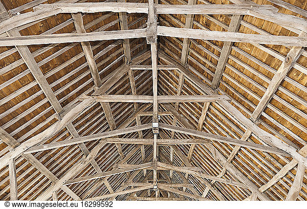 France  Bretagne  Plouescat  Wooden beams of the market hall