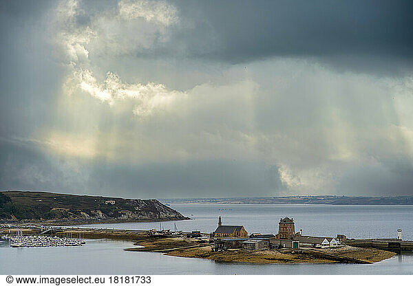 France  Brittany  Camaret-sur-Mer  Dramatic clouds over secluded fishing village