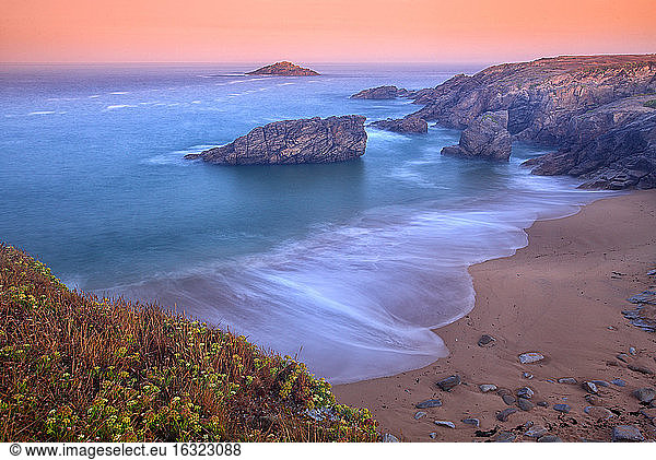 France  Brittany  Cote Sauvage at Qiberon peninsula in evening light