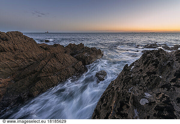 France  Brittany  Rocky coastline of Pointe Saint Mathieu at dusk