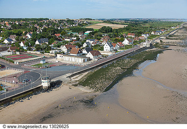 France  Calvados  Ver sur Mer  anti tank wall still visible (aerial view)