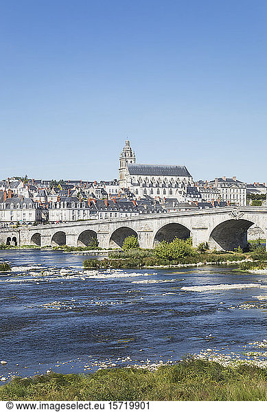 France  Centre-Val de Loire  Blois  Clear sky over Pont Jacques-Gabriel with city in background