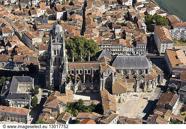 France  Charente Maritime  Saintes  The cathedral St Pierre (aerial view)