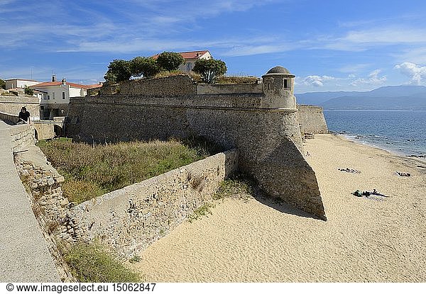 France  Corse du Sud  Ajaccio  watch turret and walls of the Citadel on the old town beach
