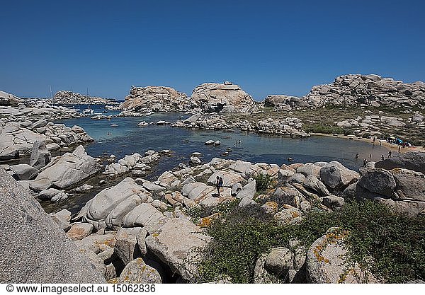 France  Corse du Sud  Bonifacio  Lavezzi Islands  natural reserve of the mouths of Bonifacio  polished granite rocks participate in the charm of the place