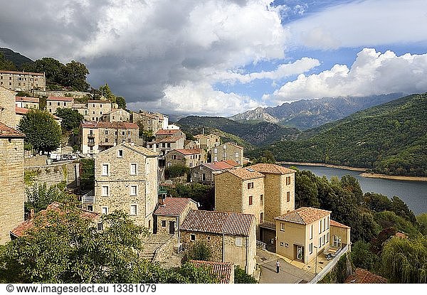 France Corse du Sud Prunelli river valley the village of Tolla at the edge of the artificial lake of Tolla
