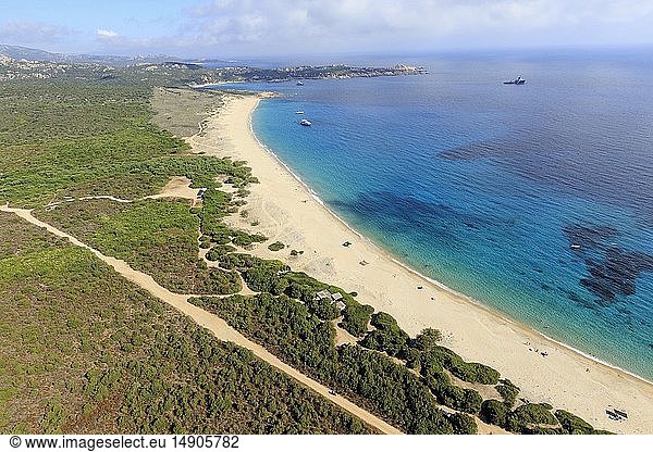 France  Corse du Sud  Sartenais  Sartene  Punta di Murtoli  Tralicetu beach (aerial view)