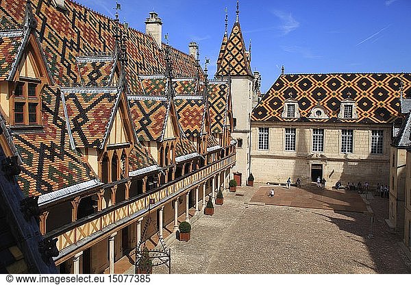 France  Cote d'Or  Cultural landscape of the climates of Burgundy listed as World Heritage by UNESCO  Beaune  hospices of Beaune  the inner courtyard