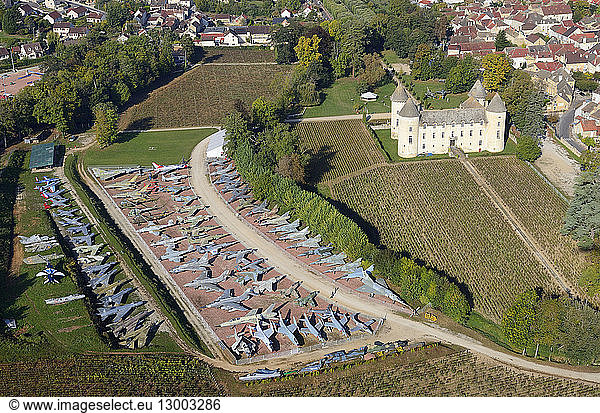France  Cote d'Or  Savigny les Beaune  the castle and the fighter aircrafts museum (aerial view)