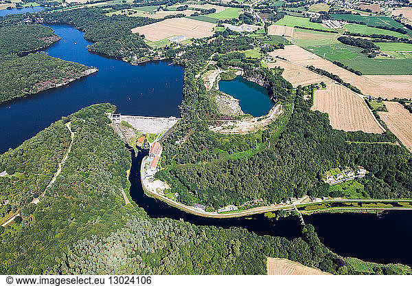 France  Cotes d'Armor  Mur de Bretagne  Guerledan dam (aerial view)