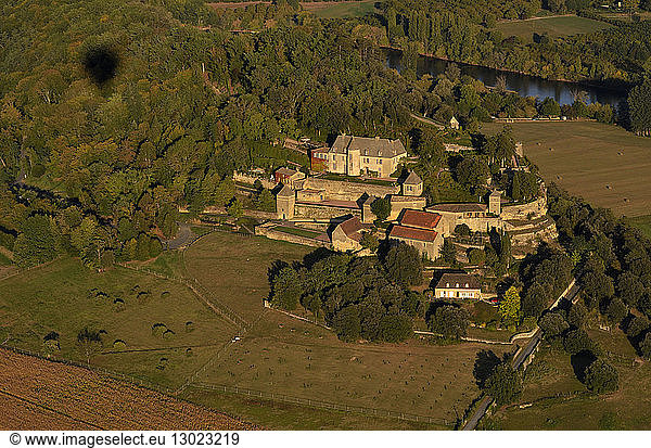 France  Dordogne  Perigord Noir  Dordogne valley  Vezac  park and castle Marqueyssac 18th century (aerial view)