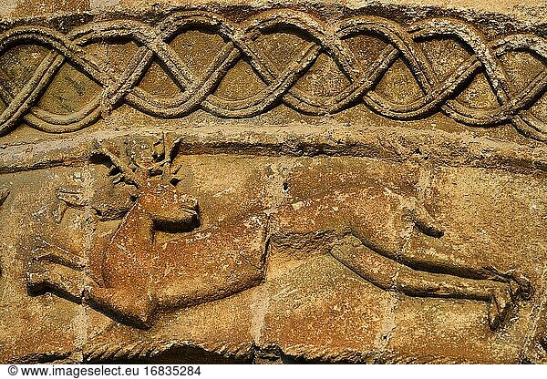France  Dordogne  Saint-Martin de Besse church (11-12th C)  Deer hunt (Saint Eustache legend).