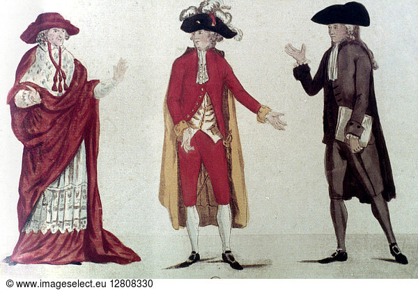 FRANCE: ESTATES GENERAL. Representatives to the Estates General in contemporary costume. Left to right: Clergy  Nobility  and Commons.