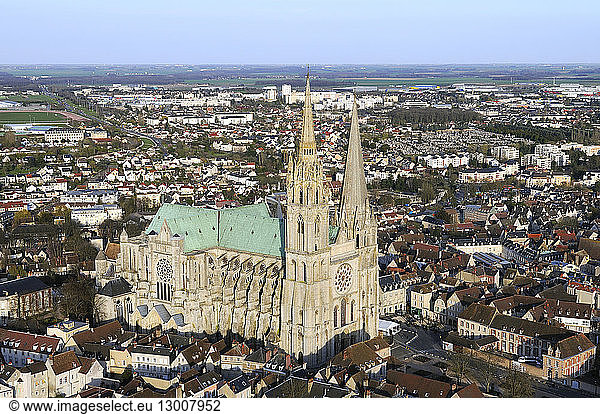 France  Eure et Loir  Chartres  Notre Dame cathedral  listed as World Heritage by UNESCO (aerial view)
