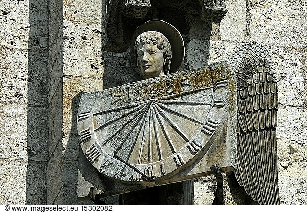 France  Eure et Loir  Chartres  Notre Dame cathedral listed as World Heritage by UNESCO  facade  south west corner  angel dial  sundial