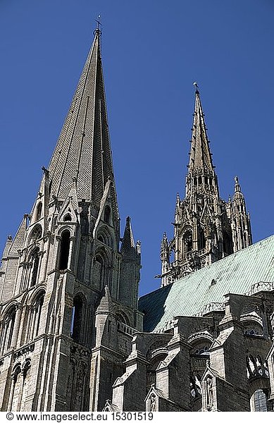 France  Eure et Loir  Chartres  Notre Dame cathedral listed as World Heritage by UNESCO  south facade  the towers
