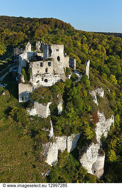 France  Eure  Les Andelys  Chateau Gaillard  12th century fortress built by Richard Coeur de Lion (aerial view)