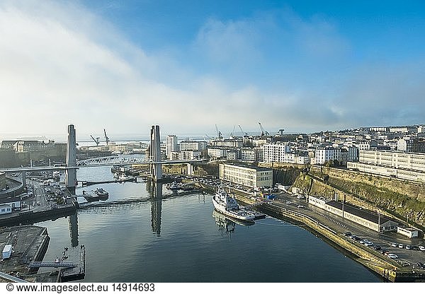 France  Finistere  Brest  view from the urban cable car over the city and Recouvrance bridge