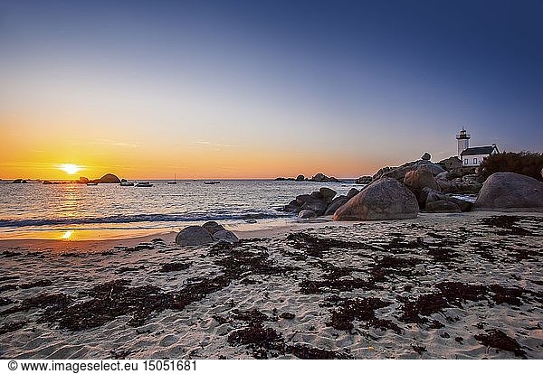 France  Finistere  Pays des Abers  Brignogan Plages  Pontusval Lighthouse on Beg Pol Point at sunset