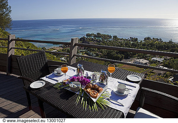 France  French Polynesia  Society Archipelago  Windward Islands  Moorea  Legend resort villas  table for breakfast