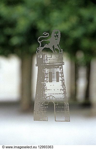 France  Gironde  Pauillac  the castle symbol engraved on a glass door