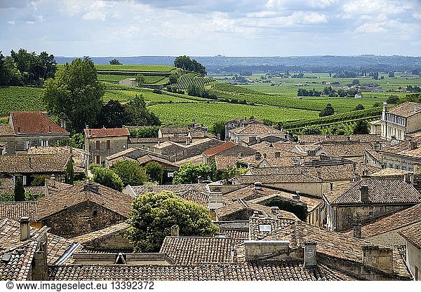 France  Gironde  Saint Emilion  listed as World Heritage by UNESCO  village roofs and vineyard