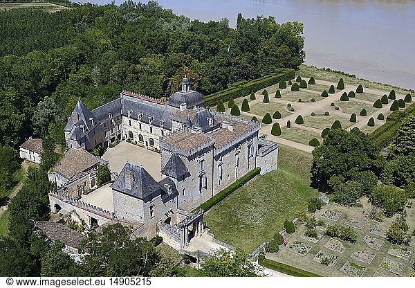 France  Gironde  the castle of Vayres and the Dordogne river (aerial view)