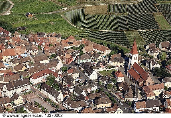 France  Haut Rhin  Alsace wine road  Ammerschwihr (aerial view)