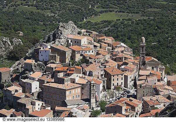 France  Haute Corse  La Balagne Region  Speloncato  elevated town view