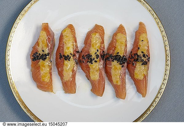 France  Haute Garonne  Bagneres de Luchon  Heptameron des Gourmets restaurant  trout with citrus butter by Bernard Noby