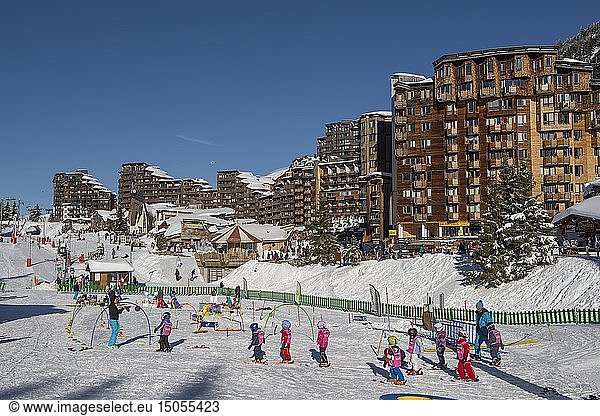 France  Haute Savoie  Chablais Massif  Les Portes du Soleil ski area  Avoriaz  children's village on the snow front