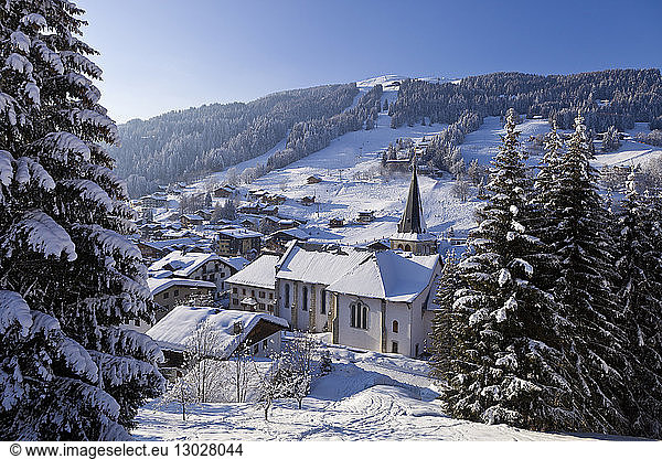 France  Haute Savoie  Domaine des Portes du Soleil skiing area  Les Gets with a view of the Mont Chery (1827m)