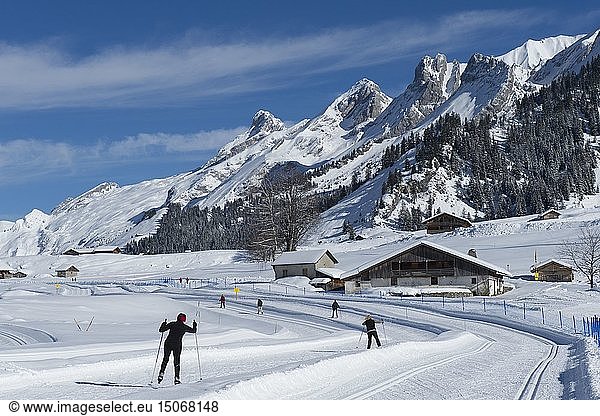 France  Haute Savoie  massif des Aravis  over the Clusaz cross country ski trails on the northern domain of the hamlet of Confins