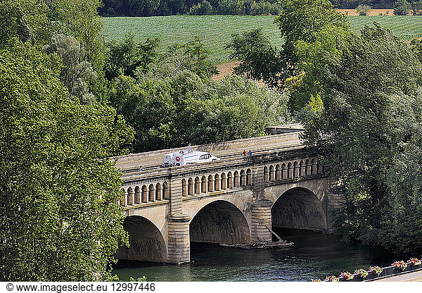 France  Herault  Beziers  canal aqueduct of the Canal du Midi listed as World Heritage by UNESCO  overcrossing Orb River