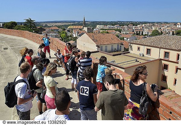 France  Herault  Beziers  guided tour of bullrings  group of tourists contemplating a panorama