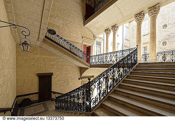 France  Herault  Montpellier  historical center  the Ecusson  the Tresoriers de France mansion which shelters the Languedocien Museum  the staircase
