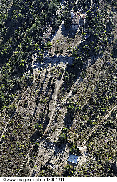 France  Herault  Nissan lez Enserune  the Oppidum d'Enserune is an ancient hill town between the sixth century BC and first century AD (aerial view)