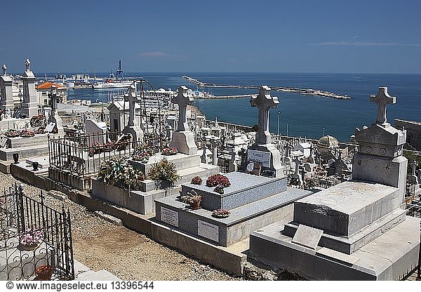 France  Herault  Sete  Marine cemetery or Cemetery of St. Charles and the harbor in background