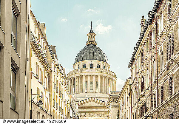 France  Ile-De-France  Paris  Apartments along Rue Valette street with Pantheon in background