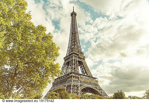 France  Ile-de-France  Paris  Clouds over Eiffel Tower