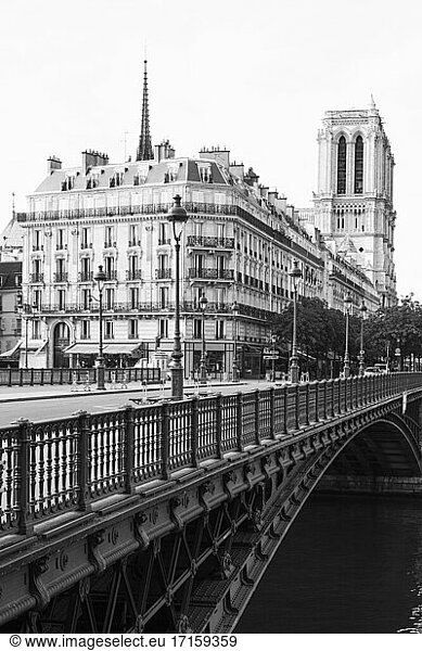 France  Ile-de-France  Paris  Pont dArcole and Notre-Dame de Paris cathedral